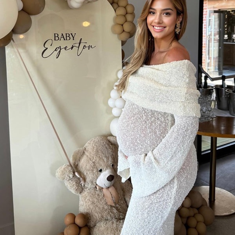 Elegant Cream Off-Shoulder Maternity Dress